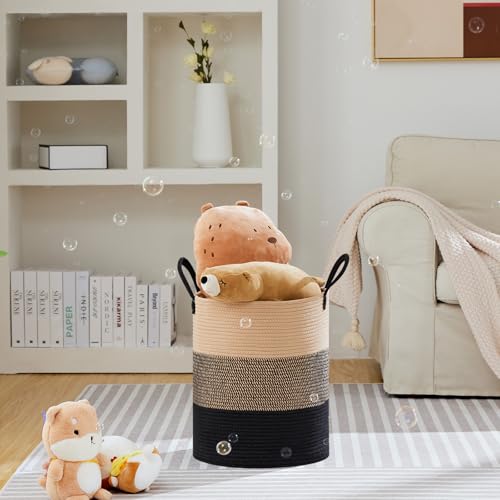 VIPOSCO Large Laundry Hamper, Tall Woven Rope Storage Basket for Blanket, Toys, Dirty Clothes in Living Room, Bathroom, Bedroom - 53L Brown & Black - color: Brown & Black, size: 53L