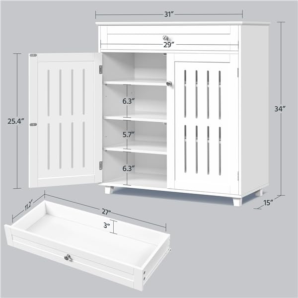 Yaheetech Shoe Cabinet, 4-Tier Shoe Storage Cabinet with Drawer & Adjustable Shelves, Wooden Shoe Rack Organizer with Louvered Doors for Entryway, Hallway, Closet, Living Room, White - color: White, size: 31 x 15 x 34’’