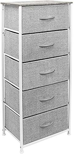 Sorbus Nightstand with 5 Drawers - Bedside Furniture & Night Stand End Table Dresser with Steel Frame, Wood Top, Easy Pull Fabric Bins for Home, Bedroom Accessories, Office & Dorm - color: Grey, style: 5 Drawer