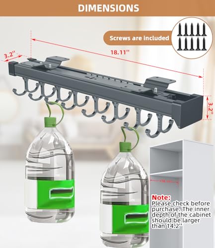 Pull Out Broom Holder, Multifunctional Slide Broom And Mop Storage/Organizer With Adjustable Double Row Sliding Hook, Garage Organization Hooks, for Closet Laundry Garage 46CM - grey - 46cm/18.11inch - color: Dark grey, size: 18.11 inches