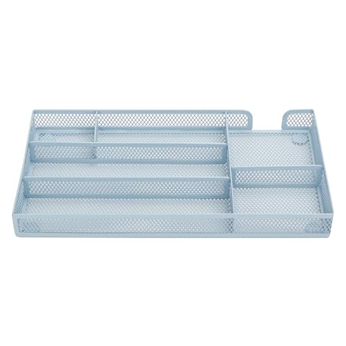 Annova Desk Drawer Organizer/Storage Tray - Metal Mesh with Dividers for Pens, Desktop Accessories, Bathroom, Kitchen, Makeup and Office Supplies (Small, Morandi Blue) - color: Morandi Blue, size: Small