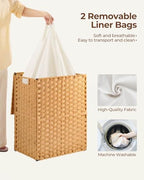 Greenstell Laundry Hamper No Install Needed, Divided Clothes Hamper with 2 Removable Liner Bags, 90L Handwoven Synthetic Rattan Laundry Basket with Lid and Handles, Foldable Natural - color: Natural, size: 90L (18.3x13.3x24.0 Inches)