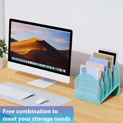gianotter Desktop File Organizer, Desk Organizer with 5 Compartments, Paper Organizer for Desk, Workspace Organizers for Office Supplies (Blue, Inclined Style) - color: Blue, size: Inclined Style