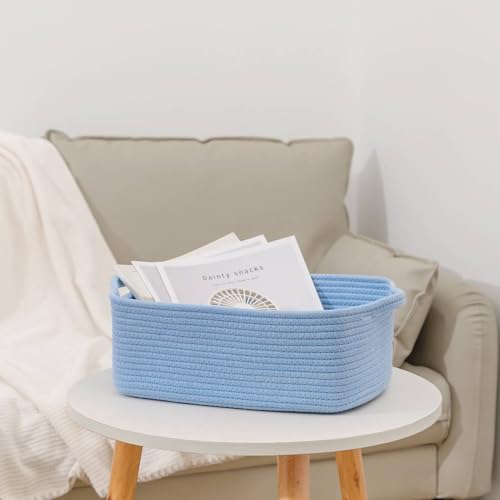 CubesLand Cute and Durable Small Cotton Rope Basket for Organizing, Woven Closet Storage Bin,Shelves Closet Storage Basket, Bathroom Storage Organizer Bin, Nursery Toy Basket Bin, Blue Basket - color: Blue, size: 14''x10''x5''