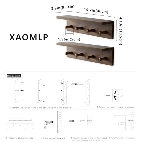 Entrance Coat Rack ，Coat Hooks, Wall-Mounted Wooden Hook Rack, Wall-Mounted Shelves are Very Suitable (Teak Color Finish—A-2) - style: Teak color finish—A-2