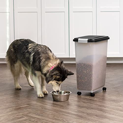 IRIS USA Airtight Dog Food Storage Container, Up to 38 lbs, Attachable Wheels, For Dog Cat Bird and Other Pet Food Storage Bin, Keep Fresh, Translucent Body, Easy Mobility, Black - color: Black, size: 38 lbs