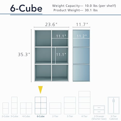 Homes: Inside + Out Apexa 6-Cube Storage Organizer Shelves, Stackable Wood Bookcase Fits Cubby Bins for Organization, Dorm Teen Room Decor & Home Office, Light Blue - color: Light Blue, size: 6-Cube
