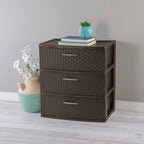 Sterilite 3 Drawer Wide Weave Storage Tower, Plastic Drawers to Organize Clothes in Bedroom, Closet, 2-Pack, Brown - size: 2 Pack
