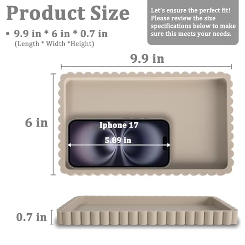 Silicone Bathroom Vanity Tray, Sink Caddy for Dish Soap Dispenser, Sponge Holder for Kitchen Sink, Rectangle Bathroom Countertop Organizer for Perfume, Jewelry, Candle (9.9” * 6”, Khaki) - color: Khaki, size: 9.9" x 6" x 0.7"