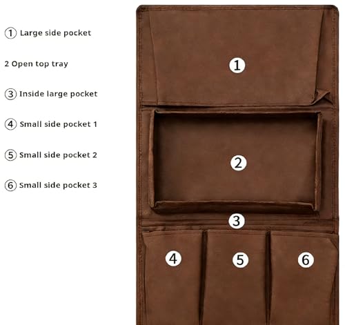 Sofa Armrest Organizer with Spill-Resistant Drink Tray, Multi-Pocket Non-Slip Couch Arm Caddy for Remote Control, Phones, Snacks, Universal Fit for Sofa, Recliner & Armchair - color: coffee
