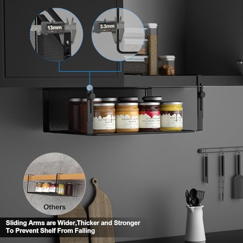 AmonHouseware 2Pack Under Shelf Basket Organizer,Adjustable Hanging Holder for Cabinet Pantry Kitchen Cupboard Desk Counter Bookshelf Organization Add-on Space Saver Heavy Duty Slide-in (Black, Large) - color: Black