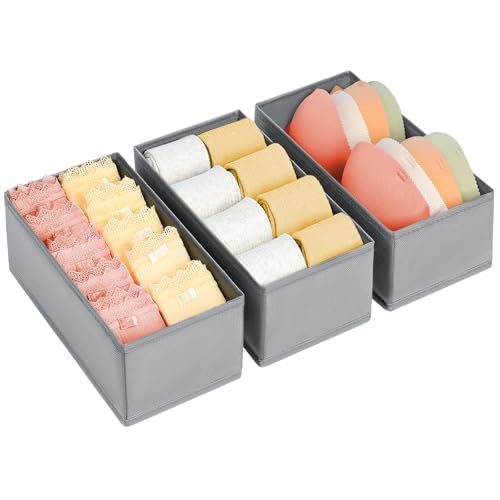 DIMJ Drawer Organizer Clothes - Small Dresser Organizer Underwear Drawer Organizer for Baby Clothes, Socks, Underwear, Bra, Belt, Tie - Grey - color: Grey, size: Set of 3