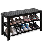SMIBUY Bamboo Shoe Rack Bench, 3-Tier Shoe Organizer Storage Shelf for Entryway Hallway Bathroom Living Room (Black) - color: Black
