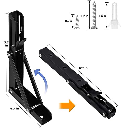 Folding Shelf Brackets - 18 Inch 2 Pcs DIY Wall Mounted Shelf Brackets for Garage Workstation, Stuff Supports, Plant Stand - Heavy Duty Metal Collapsible Floating Shelf Bracket Black - size: 18 Inch- 2 Packs