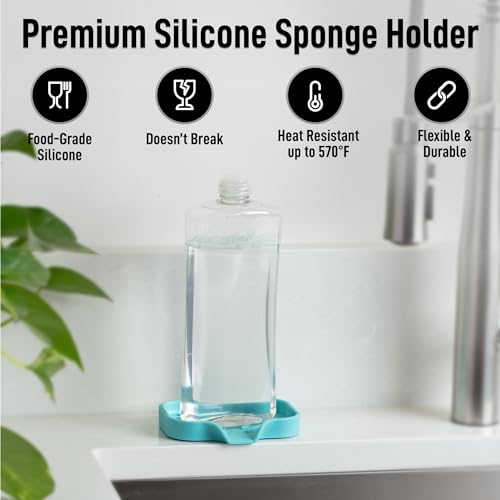 Zulay Kitchen Small Silicone Sponge Holder (4.9x3.3”) – Space-Saving Sink Organizer Tray for Sponge, Soap, Brush & More – Compact Non-Slip Dish for Kitchen & Bathroom (Aqua Sky) - color: Aqua Sky, size: Small (4.9x3.3)