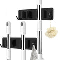 Broom and Mop Holder Wall Mounted, Heavy-Duty Stainless Steel Storage Rack with 2 Racks & 2 Hooks,Broom Organizer for Kitchen,Bathroom,Garage,Garden（BLACK - color: BLACK-2 Racks2 Hooks
