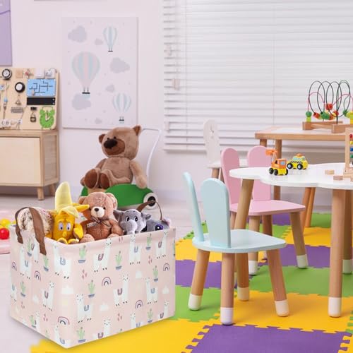FXOLCSHE Rectangular Pink Alpaca Basket,Collapsible waterproof nursery laundry basket,Toy nursery, kids clothes gift basket with handles,Kids Room Decor(Alpaca) - color: Alpaca