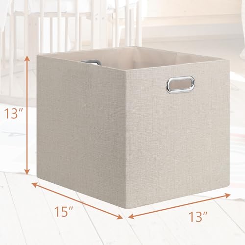 Posprica 13x15x13in Collapsible Storage Bins, Fabric Foldable Cube Storage Boxes, Decorative Storage Baskets Organizer for IKEA Kallax, Shelves, Closet, Clothes, Toy, Set of 4-Beige - color: Beige