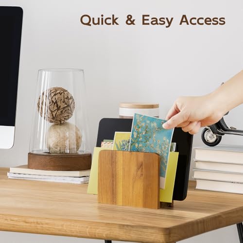 Acacia Wood Mail Organizer, Mail Holder for Desk, Letter Holder for Countertop, Small Envelope Holder, Desk Organizers and Accessories for Home Office - color: Acacia