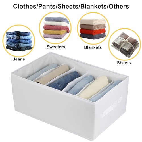 Extra Large Clothes Closet Organizer 6 Compartments for Jean Sweater Sheets to Shirt - Divided Clothing Storage Boxes for Closet, Wordrobe, Bedroom, Shelf (4pc White) - color: 4pc White