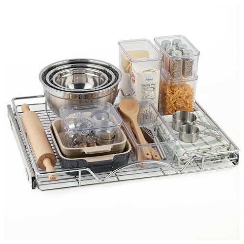 HOLDN’ STORAGE Pull Out Cabinet Organizer, Heavy Duty Caddy w/Lifetime Limited Warranty -26”W x 21”D - Requires At Least 27-1/4” Cabinet Opening, Steel Metal Cabinet Drawers Slide Out, Chrome - size: 26"W x 21"D