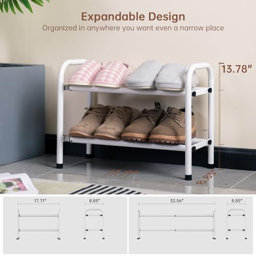 Gonfoam 2-Tier Expandable Shoe Rack,Adjustable Shoe Shelf Storage Organizer Heavy Duty Metal Free Standing Shoe Rack for Entryway Closet Doorway (White) - color: White, size: 2 Tier