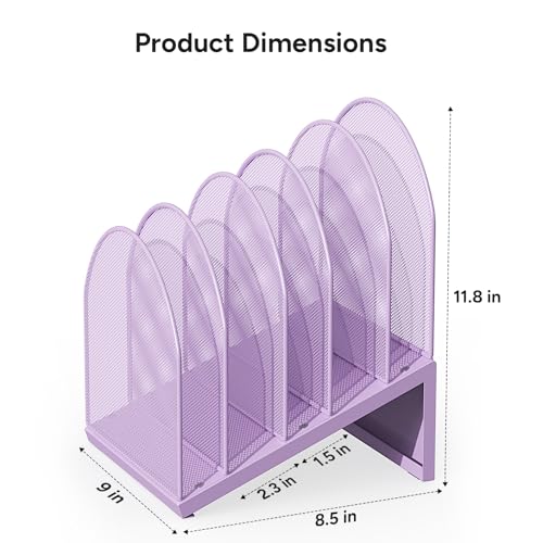 5-Section Desk File Organizer, Metal Mesh Folder Organizer for Documents, Mail & Office Papers (Purple) - color: Purple