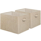Simple Houseware 15 x 13 Inch Collapsible Fabric Storage Bin with Handles, 2 Pack, Beige - color: Beige
