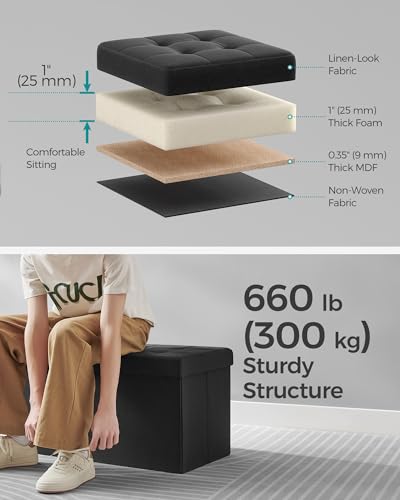 SONGMICS Mazie Collection - 30 Inches Storage Ottoman, Foldable Storage Bench with Flipping Lid, 660 lb Load Capacity, for Entryway, Living Room, Bedroom, Ink Black ULSF046B01 - color: Ink Black, size: 15"D x 30"W x 15"H