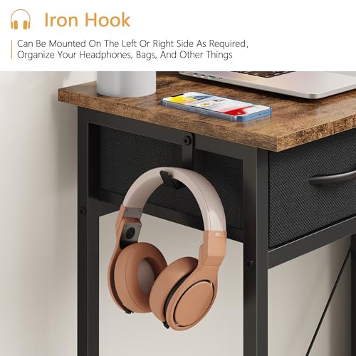 HIGDBFE Small Desk with 5 Fabric Drawers, 33 Inch Writing Desk for Home Office, Simple PC Desks for Small Place, Kids Girls Teen Study Table Vanity for Bedroom, Dorm, Rustic Brown, 14" D - color: Rustic Brown