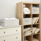 3 Pack Linen Storage Baskets with Handle,Large Foldable Closet Storage Bins for Shelves, Toys, Sheets, Clothes Organization,18"×11"×8",Beige