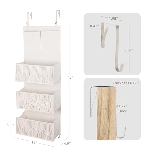 ANTIS'S HOME Over The Door Organizer Boho Bedroom Decor Nursery Storage with 3 Large Woven Pockets, Macrame Nursery Organizers and Toys Storage, Behind Door for Bathroom, Beige Back of Door Organizer - size: Beige-3 Pockets