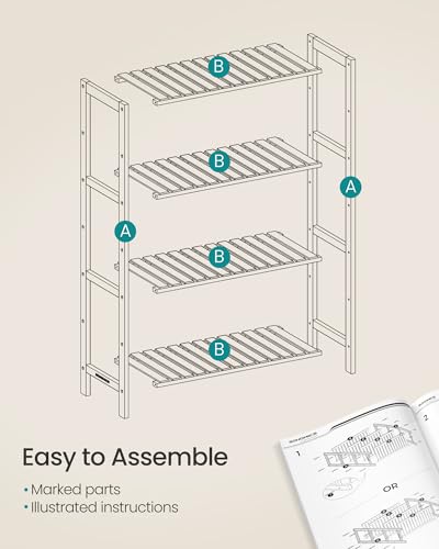 SONGMICS Bamboo Storage Shelf, 4-Tier Shelving Unit, Multifunctional, in The Entryway, Bathroom, Living Room, Balcony, Kitchen, 10.2 x 23.6 x 39.4 Inches, Light Bamboo UBCB034Y01 - color: Light Bamboo, size: 4 Tiers (10.2"D x 23.6"W x 39.4"H)