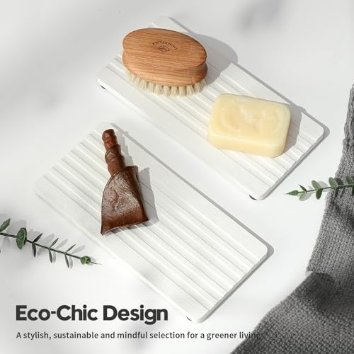 Razborci 2PCS Diatomite Quick Stone Drying Tray Mat for Bathroom & Kitchen Counter, Instant Dry Water Absorbent Drink Bar Coasters,Vanity Sink Caddy Organizer,Dish Soap Sponge Holder, Ivory,8"x3.8" - color: 2pc - 8"x 3.8" - Ivory