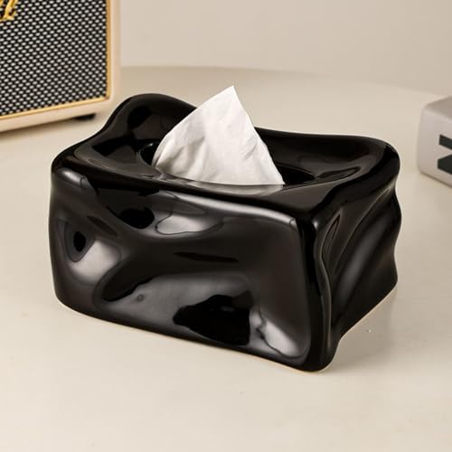 Ceramic Tissue Box Cover Modern Decorative Organizer for Facial Tissues Holder, Farmhouse Style Home Decor for Bathroom, Bedroom, Living Room & Office (Square Black) - color: Square Black