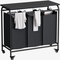 LINZINAR 3 Bag Laundry Basket Sorter Heavy Duty Rolling Lockable Wheels Laundry Hamper Cart with Ironing Board and Removable Bags, Black - size: 3 Bags Black with Board