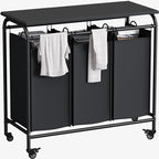 LINZINAR 3 Bag Laundry Basket Sorter Heavy Duty Rolling Lockable Wheels Laundry Hamper Cart with Ironing Board and Removable Bags, Black - size: 3 Bags Black with Board