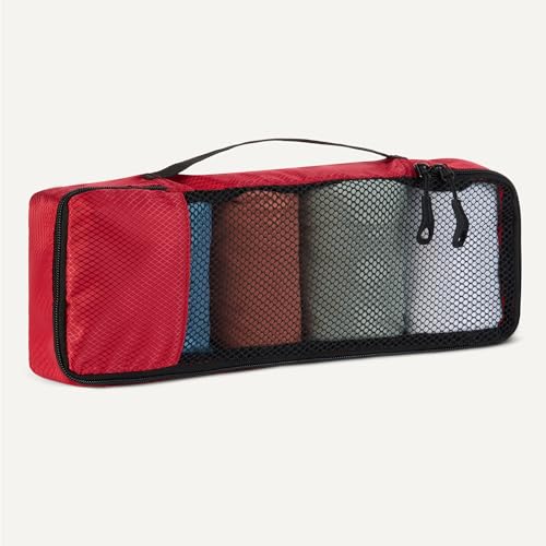 Amazon Essentials 4-Piece Space-Saving Packing Cubes Travel Accessories Set, Luggage Organizer with Double Zipper, Mesh Top, Polyester, Slim, Red (Previously Amazon Basics) - color: Red, size: 4 x Slim