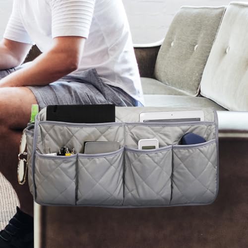 Remote Control Holder for Armchair, Armchair Caddy TV Remote Holder for Recline 14 Pockets, Non-Slip Remote Caddy Couch Caddy Organizer for TV Remote, Phone, Magazine (Grey) - color: Grey