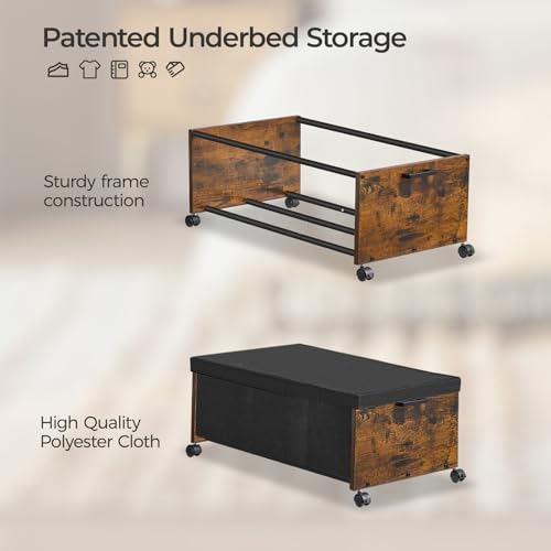FOUCSSOMEI Under Bed Storage with Wheels,Under Bed Drawers Heavy Duty, 2 Packs, Wooden Under Bed Storage Containers Organizer, Metal Frame, Patented Design - color: Rustic Brown, size: Triple Size