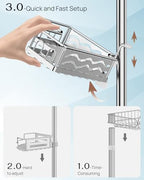 ALLZONE Corner Shower Caddy Tension Pole with 4 Repositionable Hang-On Baskets, Mixed-Height Shelves for Tall Bottles, 8 Dual Hooks & Soap Dish, Rust-Resistant Stainless Steel, Adjustable 34-116 Inch