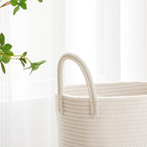 VIPOSCO Large Laundry Hamper, Tall Woven Rope Storage Basket for Blanket, Toys, Dirty Clothes in Living Room, Bathroom, Bedroom - 53L White - color: White, size: 53L