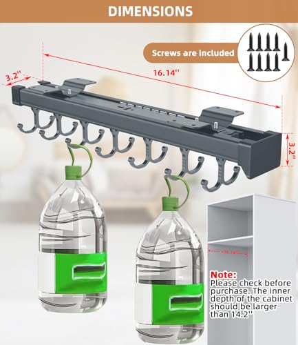 Pull Out Broom Holder, Multifunctional Slide Broom And Mop Storage/Organizer With Adjustable Double Row Sliding Hook, Garage Organization Hooks, for Closet Laundry Garage Kitchen - 41cm/16.141inch - color: Dark grey, size: 16.14 inches