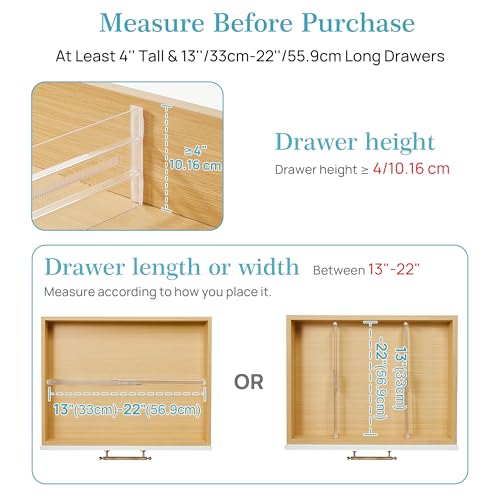 Vtopmart 12 Pack Drawer Dividers for Clothes, 4" High 13"-22" Adjustable Expandable Dresser Drawer Organizer, Clear Plastic Separators for Dresser, Baby Clothing, Underwear, Cosmetic, Toiletries - size: 4" H,13-22" L