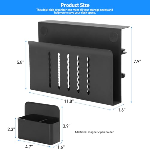 MAXECHO Desk Side Storage, Under Desk Laptop Mount, Table Side Hanging File Organizer, No Drill Clamp On Cable Management Tray, Laptop Holder with Magnetic Pen Holder for Office and Home, Load 22 Lbs - color: Black, size: Single-deck with Pen Holder