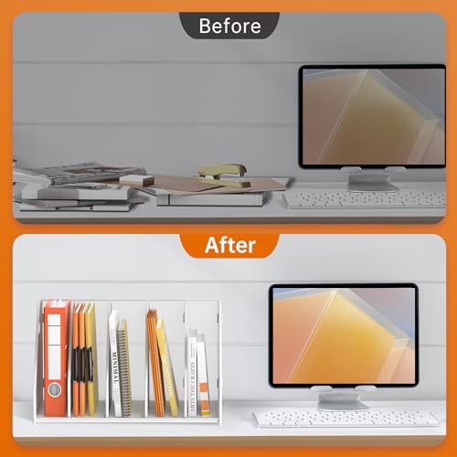 SUPEASY Binder Organizer, Magazine File Holder with 5 Vertical Compartments Rack, Metal Desk File Organizer & Binder Holders, Magazine Organizers for Office Desktop, Home, School,Classroom (White) - color: White, size: 5Rack