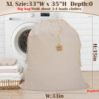 Cotton Canvas Laundry Bag 33"Wx 35"H, Thick Cotton Laundry Bag with Handles & Drawstring, Extra Large Heavy Duty Washable Basket Liner Hamper Liner Storage Sack (Natural XL, 1 Pack) - color: Natural, size: XL 33"W x 35"H┃1 Pack