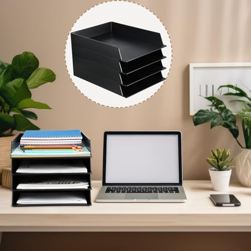 Wenqik 12 Pcs Stackable Paper Trays Rectangular Plastic Desk Holder Desktop Document File Organizer Storage Letter for Office Classroom (Black) - color: Black
