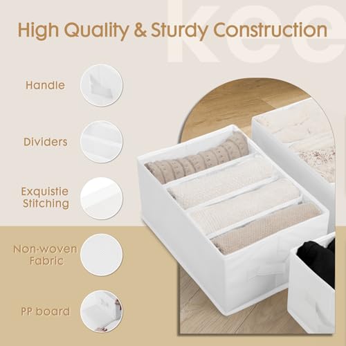 Criusia 6 Pack Large Clothes Organizer, Wardrobe Closet Organizer and Storage with Handles, Foldable Fabric Closet Organizers Dividers for Clothing, Pants, Jeans, Sweater, T-shirts, White - color: White