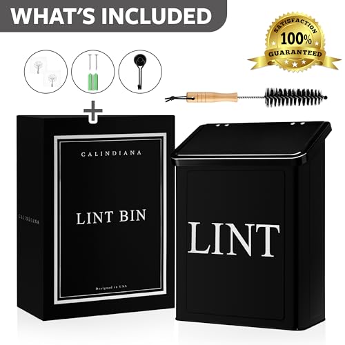 Calindiana Modern Farmhouse Metal Magnetic Lint Bin with Lid and Laundry Room Organization and Storage Wall Mount Space Saving Washer and Dryer Trash Can (Black (LINT Brush Set)) - color: BLACK (LINT BRUSH SET)